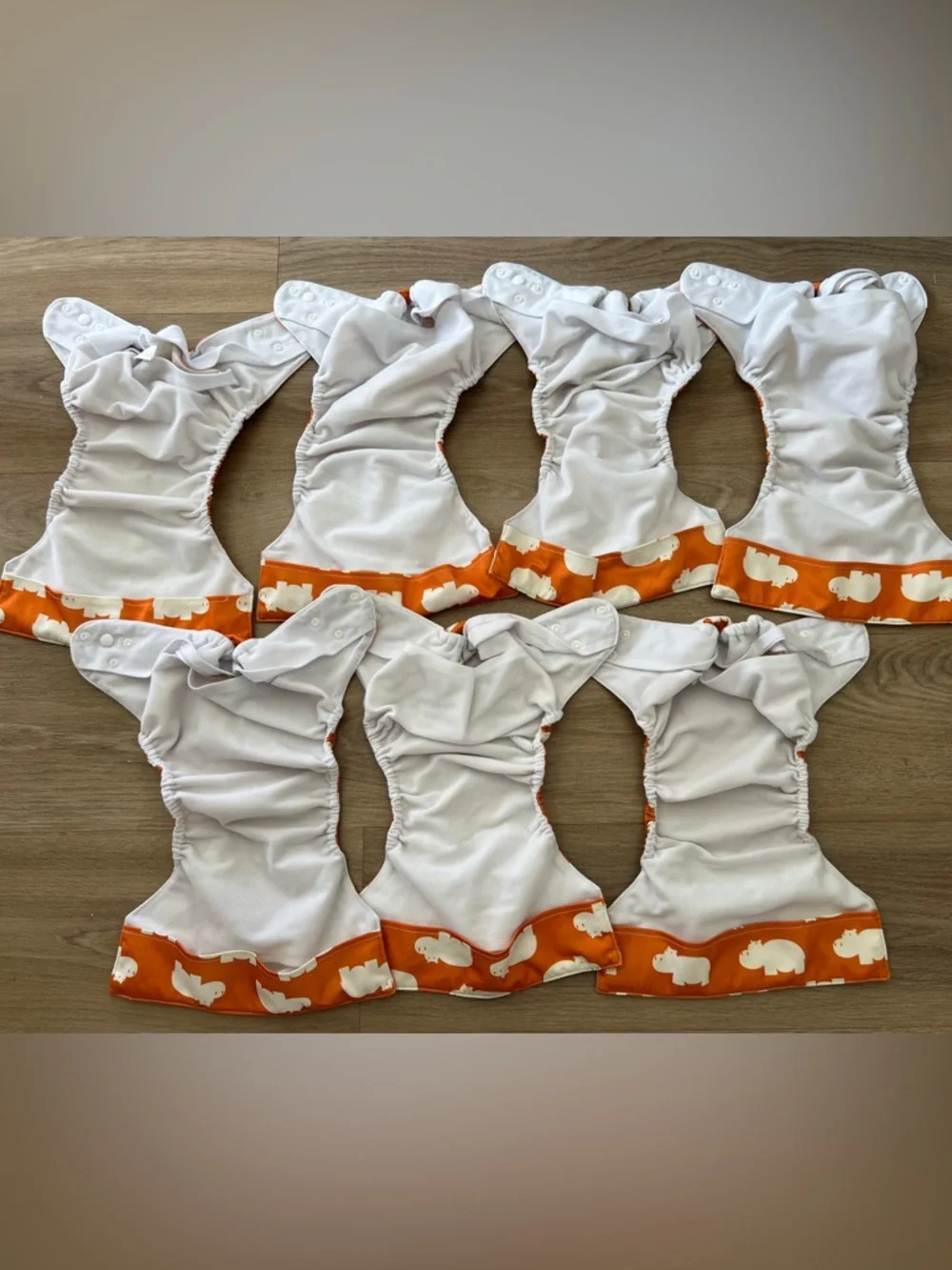 Orange Hippo Print Diaper Safari Baby Cloth Diaper Pocket Covers Set of 7